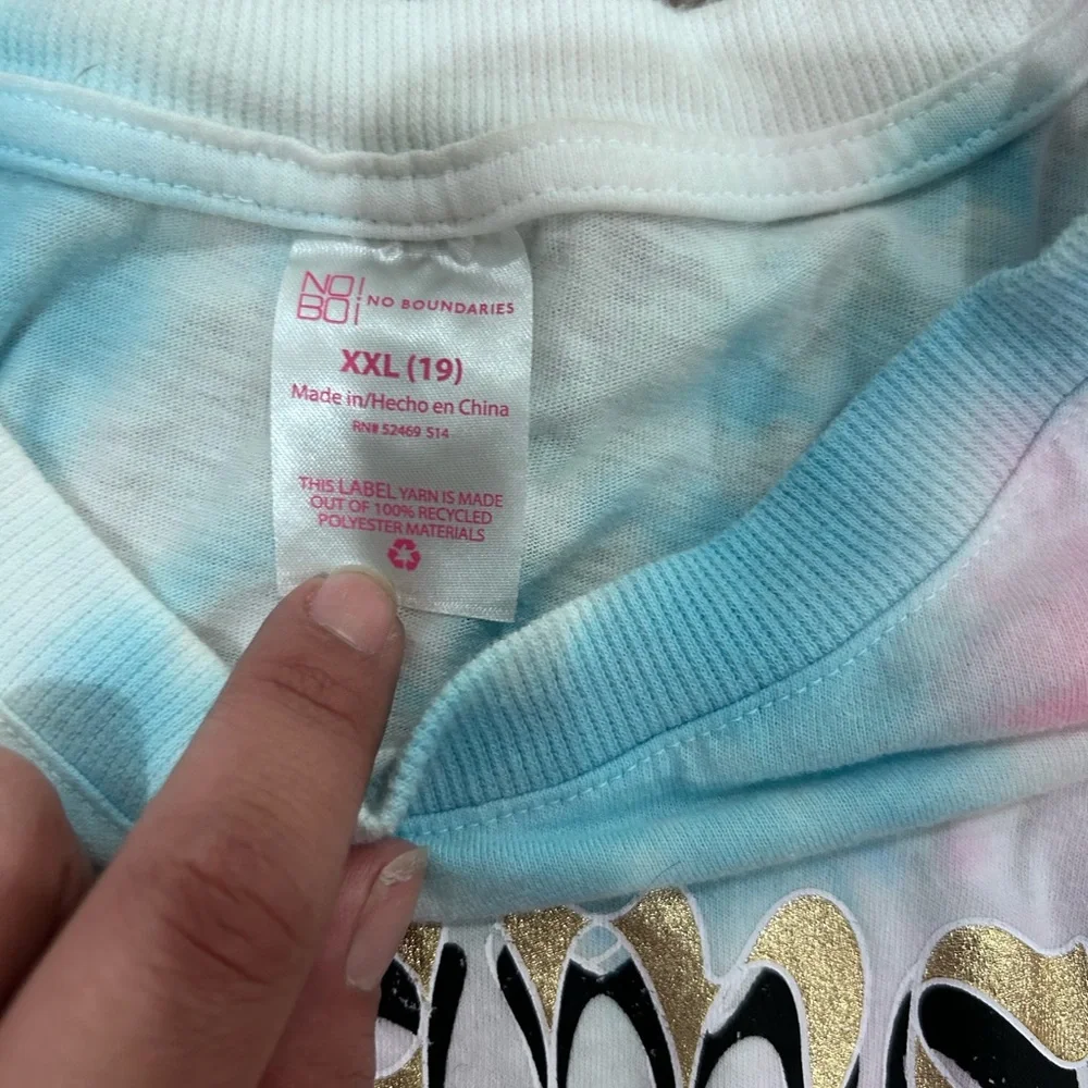 No Boundaries Tie-Dye 'Dreamer' Butterfly Graphic Tee — Blue, Pink, Yellow - Picture 2 of 3